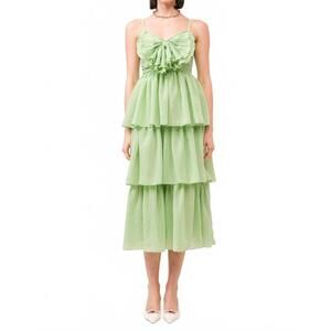 NEW SOFIE THE LABEL strappy tiered with pleated bow dress in green